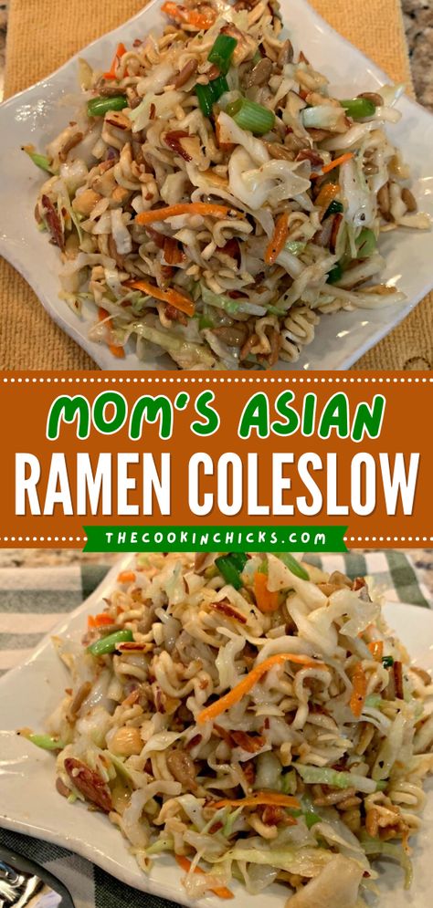 Roman Noodle Salad, Asian Slaw With Ramen Noodles, Coleslaw With Ramen Noodles, Ramen Coleslaw, Easy Asian Salad, Asian Coleslaw Recipe, Top Ramen Recipes, Asian Ramen Noodle Salad, Asian Ramen Salad