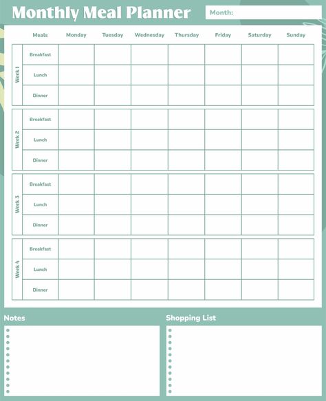 Monthly Food Planner Meal Planning, Monthly Food Calendar Meal Planning, Meal Prep Planning Sheet Free Printable, Weekly Food Log Printable Free, Monthly Meal Prep Calendar, Monthly Meal Calendar Printable, Blank Monthly Meal Plan Template, Meal Prep Calendar Printables Free, Monthly Menu Plan