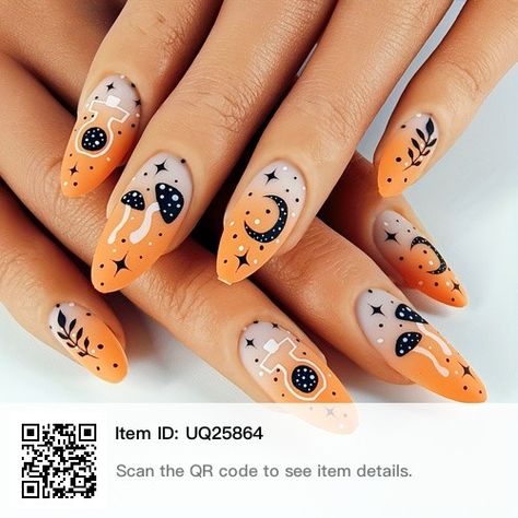 Orange Halloween Nails, Graduation Nails Ideas, Unique Manicure, Orange Nail Designs, Matte Medium, Graduation Nails, Pumpkin Nails, Short Almond, Almond Nails Designs