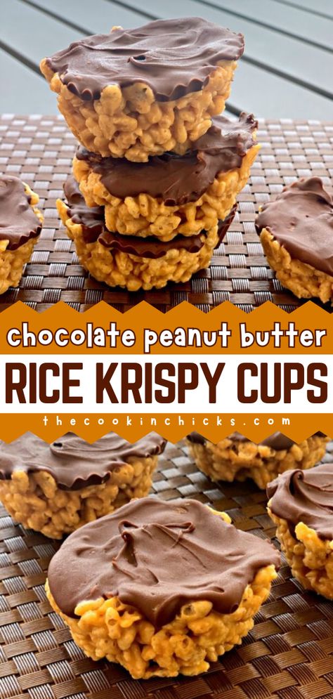 Looking for more summer dessert ideas? Here's a recipe using Rice Krispies cereal! Made with chocolate and peanut butter, these Rice Krispy Cups will satisfy your sweet tooth craving. Try this no-bake dessert today! Recipes Using Rice Krispies, Peanut Butter Rice Crispy Treats, Chocolate Rice Crispy Treats, Chocolate Rice Crispy, Peanut Butter Rice Crispies, Rice Krispies Cereal, Peanut Butter Rice Krispie Treats, Rice Crispy Treats Recipe, Peanut Butter Rice Krispies