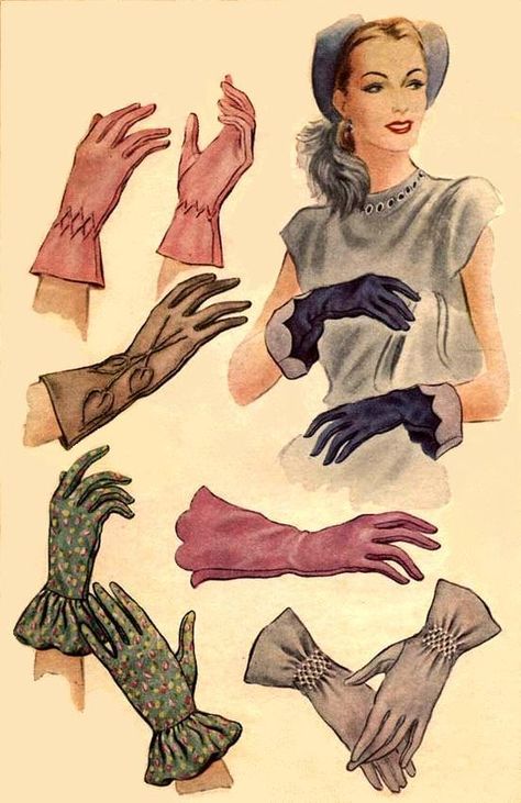 Ladies wear gloves :) Idda Van Munster, Fashion 1940s, Gloves For Women, Fashion Illustration Vintage, Vintage Gloves, Fashion Book, Look Retro, 40s Fashion, Old Fashion