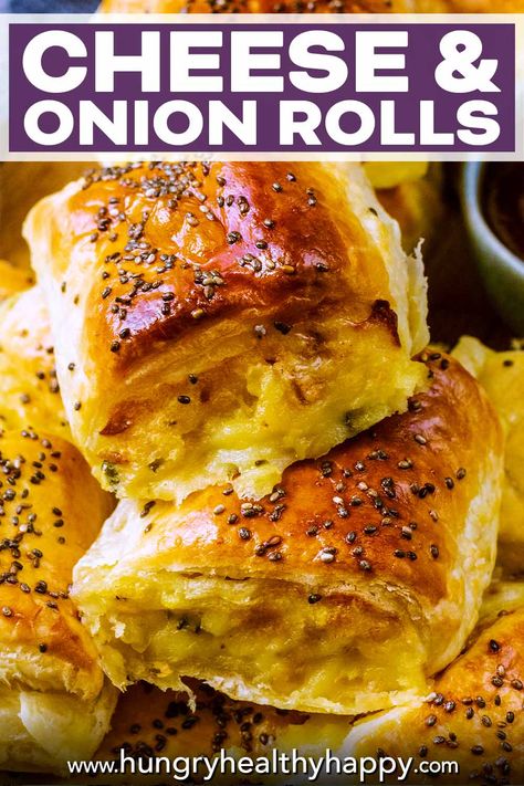 Cheese Onion Rolls, Bake Play Smile Recipes, Cheese And Onion Rolls Recipe, Sausage Roll Ideas, Vegetable Sausage Rolls, Cheese And Onion Sausage Rolls, Cheese And Onion Rolls, Cheese And Onion Puff Pastry, Sausage Pastry Puff