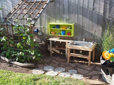 How to Make Your Backyard Kid-Friendly Wood Crate Outdoor Ideas, Diy Pallet Outdoor Projects, Backyard Urban Farm, Nature Play Space, Montessori Backyard, Natural Outdoor Play Spaces, Nature Play Backyard, Montessori Outdoor Play, Simple Mud Kitchen