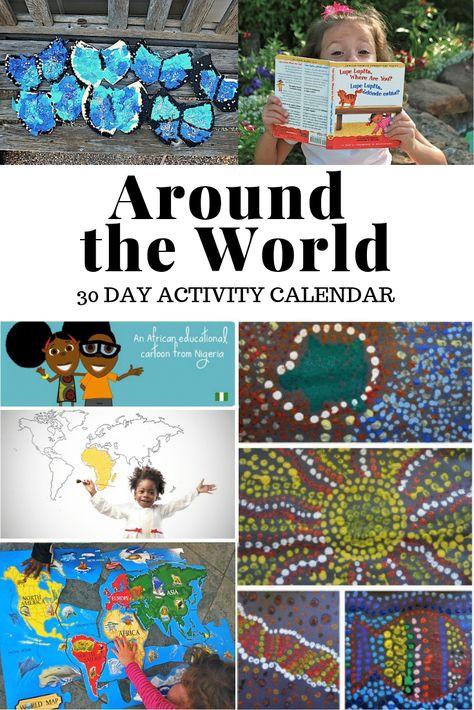 Download your free activity calendar with 30 activities from around the world to get kids learning about world cultures and geography! Around The World Summer Camp Ideas, Preschool Around The World Theme, Around The World Crafts For Preschoolers, North America Activities For Kids, Multi Cultural Activities For Kids, All Around The World Crafts For Kids, Around The World Activities For Kids, Cultural Art Lessons, World Crafts For Kids