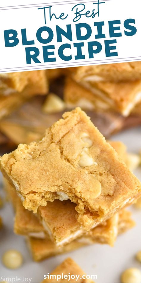 Best Blondies Recipe Blonde Brownies, Sheet Pan Blondies Recipe, Blondies Recipe Easy Cake Mixes, Blond Brownies Recipe Easy, Blondie Cookie Bars, Blonde Brownies Recipe Easy, Snickerdoodle Blondie Bars, Blondie Bars Recipe, Blondes Recipe