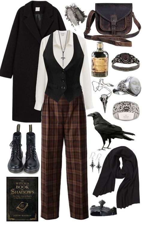 Dark Academia Punk Aesthetic, Dark Academia Punk Outfit, Edgar Allen Poe Inspired Outfit, Punk Academia Aesthetic Outfit, Punk Corporate Fashion, Curvy Dark Academia Fashion, Goth Dark Academia Outfit, Witch Academia Outfit, Gothic Academia Outfits