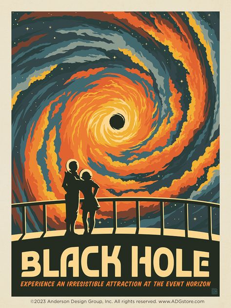 Vintage Sci Fi Posters, 80s Technology Aesthetic, Fictional Travel Posters, 80s Retro Futurism, Sci Fi Poster, Black Hole In Space, Nasa Posters, Retro Space Posters, Vintage Sci Fi