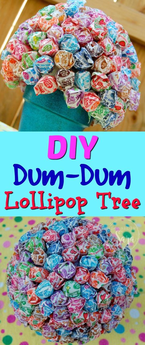 This #DIY Dum-Dum Lollipop Tree is perfect for toddlers or use it as a teacher gift! It's incredibly simple and so much fun to gift or receive! #Craft | via SensiblySara.com Dum Dum Centerpiece Diy, Lolipop Tree Ideas, Dum Dum Sucker Ideas, 100 Days Of School Lollipop Bouquet, Pie, Dum Dum Flower Pot Lollipop Tree, Sucker Tree Lollipop Bouquet, Dum Dum Suckers Ideas, Diy Sucker Stand