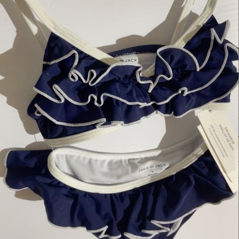 Adorable, Nautical, 2-Piece Ruffle Bikini From Janie & Jack Has Never Been Worn, Has The Tags And Is Complete With The Hygienic Seal. Super Cute For Your 4/5 Yr Old This Summer Be It On The Waves Or Land. Aesthetic Two Piece Swimsuit, Shoujo Bathing Suit, Swim Skirt Set, Cute Swimming Suits For Teenagers, 2000s Bathing Suits, Cute Swimsuit Aesthetic, Full Body Bathing Suit, Y2k Beach Outfit, Summer Outfits For The Beach