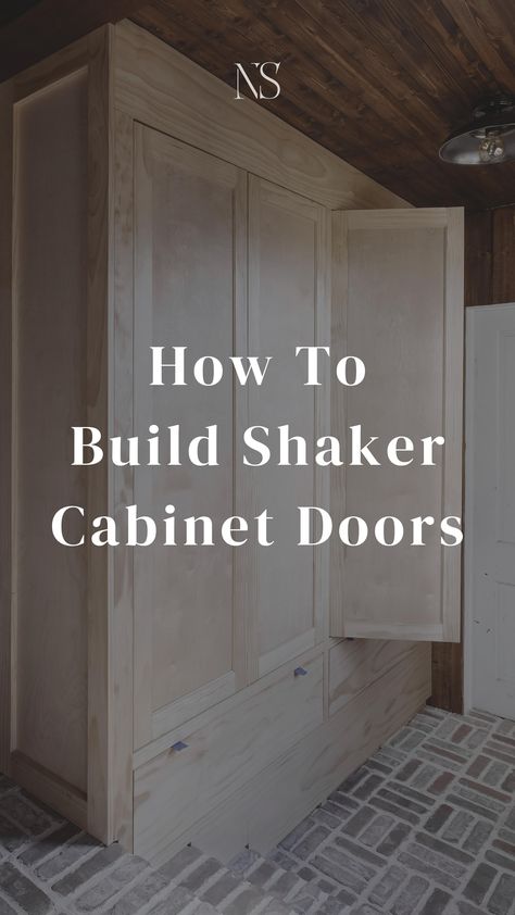 How to make custom shaker cabinet doors with a table saw. How to make tall cabinet doors with pine wood and plywood. Beginner friendly DIY cabinet door tutorial. DIY inset cabinet doors. How to built inset cabinet doors and drawers. DIY built ins with Ikea Pax closet frames. Custom mudroom closet. Ikea closet hack. | Nadine Stay #DIYproject #cabinetdoors #diycabinetdoors #shakerdoors #builtin #cabinetry #ikeacloset #ikeahack How To Make Pantry Cabinet, Build Your Own Cabinet Doors, Diy Large Cabinet Doors, How To Build Custom Cabinets, How To Make A Kitchen Cabinet, Custom Cabinet Door, Cabinet Building, Build A Cabinet With Doors, Easy Cabinet Doors