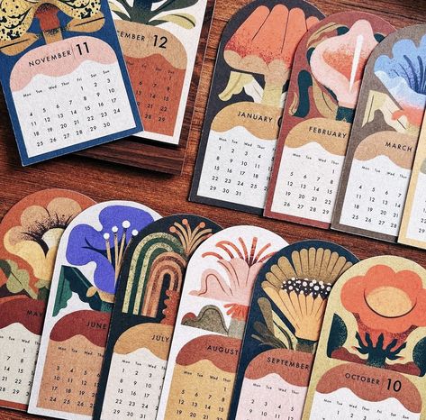 Illustrated Calendar Design, Small Calendar Ideas, Calendar Journal Ideas, Desk Calendar Design Creative, Calendar Ideas Design, Calendar Illustration Design, Calender 2024 Designs, Desk Calendar Ideas, Calendar Drawing Ideas