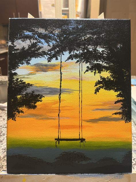 #acrylic #swingart #acrylicart #sunset #swing Simple Landscape Ideas Painting, Big Acrylic Painting Canvas Ideas, Easy Nature Paintings On Canvas, Simple Nature Paintings Acrylic, Painting Landscape Acrylic, Drawing Of Sunset, Sunsets Paintings, Simple Acrylic Paintings For Beginners, Relaxing Paintings