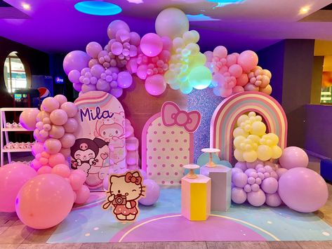 Sanrio Birthday Backdrop, Sanrio Party Backdrop, Hello Kitty Sanrio Birthday Party Ideas, Hello Kitty Rainbow Party, Sanrio Balloon Garland, Sanrio Theme Party Decoration, Hello Kitty And Friends Birthday Party Decorations, Sanrio Birthday Decor, Sanrio Decorations Birthday