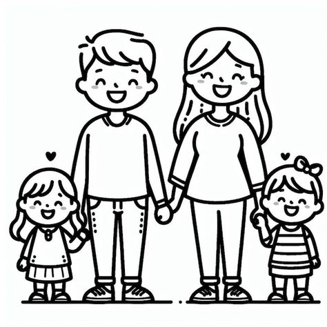 Family Photos Drawing, How To Draw A Family, Family Of Four Drawing, Happy Family Drawing Sketch, Family Doodle Art, Poster About Family, Family Poster Drawing, Family Sketch Illustration, Family Easy Drawing