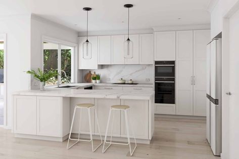 Modern Kitchen Australia, White Kitchen U Shape, U Shape Kitchen Design Modern, Kitchen Ideas U Shaped, Kitchen U Shape, U Shaped Kitchen Ideas, U Shaped Kitchen Layout, Kitchen Ideas Australia, U Shaped Kitchen Interior