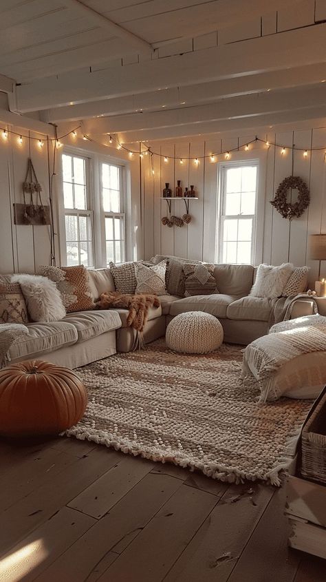 Fall Bedroom Refresh: Quick Updates for the New Season Home Decor Ideas Living Room With Fireplace, Comfy Space Ideas, Fall Home Interior Decor, Fall House Living Room, Cozy Core Living Room, Country Living Room Aesthetic, Boho Clean Living Room, Pretty Apartments Living Room, Fall Home Living Room