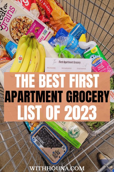 The Best First Apartment Grocery List For 2023 You Have to Get Right Now Fridge Essentials Shopping Lists, Fridge Must Haves Food Grocery Lists, Grocery Must Haves, New Home Essentials First Apartment, First Grocery List New Home, New House Grocery List, New Home Grocery List, First Apartment Grocery List, Apartment Grocery List