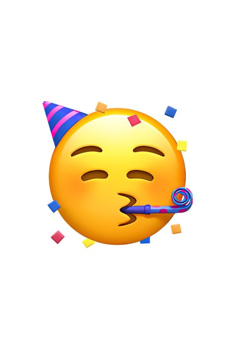 The 🥳 Partying Face emoji depicts a yellow face with a big grin, closed eyes, and a party hat on its head. The hat is typically colored in shades of blue, purple, and yellow, and features a small pom-pom on top. The emoji also has confetti and streamers falling around it, indicating a festive and celebratory mood. Happy Birthday Confetti, Party Blower, Happy Birthday Emoji, Iphone Png, Emoji Hat, Phone Emoji, Apple Emojis, Camera Cartoon, Images Emoji