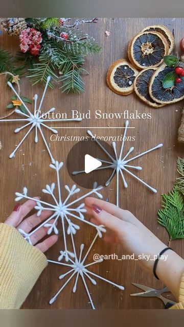 🌿Anna☀️| Crafts, Play & Learning on Instagram: "Cotton Bud Snowflake Window Decorations! ❄️ A simple craft with endless pattern options that are so lovely to display for the season! Using glue and paper stem cotton buds, cut your buds and create any pattern you like! I then used my clear string to hang them up on our window! Definitely beginning to feel more like Christmas 🎄 Our cotton buds are paper stem by Fred and Flo from @tescofood ❤️ #diysnowflakes #snowflakecraft #wintercrafts #christmasdiy #simplechristmas #snowflakedesigns #diydecoration #windowart #averycardboardchristmas #christmasdecorating #simplechristmas #simplechristmasdecor #christmascrafts #easychristmascrafts #handmadechristmas #diydecorations #heuristicplay #childrenscrafts #kidscraft #diyactivities #recycleandp Snowflakes Diy Cotton Buds, Cotton Bud Snowflakes, Cotton Buds Craft, Endless Pattern, Anna Craft, Paper Snowflake Patterns, Snowflake Craft, Christmas Window Display, Snow Flakes Diy