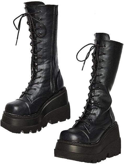 Warm Boots For Women, Combat Boots For Women, Boots For Women Black, Ladies Long Boots, Female Sneakers, Demonia Boots, Goth Shoes, Goth Boots, Dr Shoes