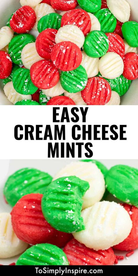 Cream Cheese Mints Wedding, Mint Recipes Dessert, Cream Cheese Mints Recipe, Wedding Mints, Cream Cheese Butter, Christmas Candy Homemade, Cream Cheese Mints, Easy Candy Recipes, Dinner Mints