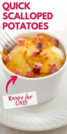 Potato Recipes For One Person, Single Serve Potato Soup, Small Breakfast Recipes, Easy Recipes For 1 Person, Food Recipes For Two, Scalloped Potatoes For One, Single Serve Dinner Recipes, Quick Scalloped Potatoes, Meals For One Person Easy