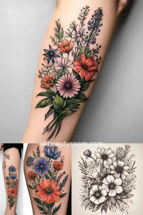 Unique Women Tattoos, Garden Sleeve Tattoo, Botanical Sleeve, Tattoos Flowers, Colorful Flower Tattoo, Shoulder Sleeve Tattoos, Body Tattoo Design, Flower Tattoo Ideas, Nurse Tattoo