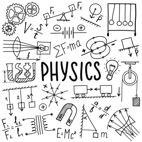 Phisics symbols icon set. Science subject doodle design. Education and study concept. Back to school sketchy background for notebook, not pad, sketchbook. Science Subject, Science Artwork, Graduation Drawing, Medical Clip Art, Teacher Wallpaper, Science Symbols, Book Cover Page Design, Art Competition Ideas, Physics Projects