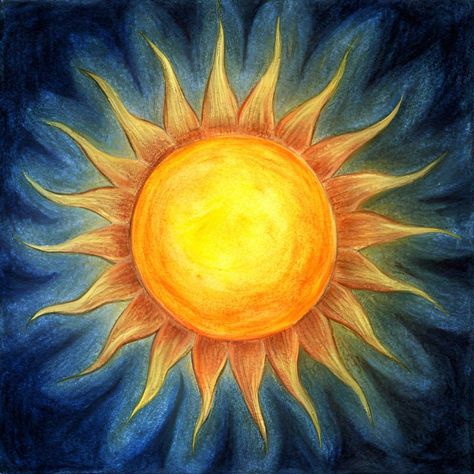 SUN - ArtBond Sun Artwork Illustrations, Sun Paintings On Canvas, Red Sun Drawing, Sun Painting Aesthetic, Sunshine Painting Ideas, How To Draw Sun, Sun Pictures Art, Sun Painting Easy, Sun With Face Painting