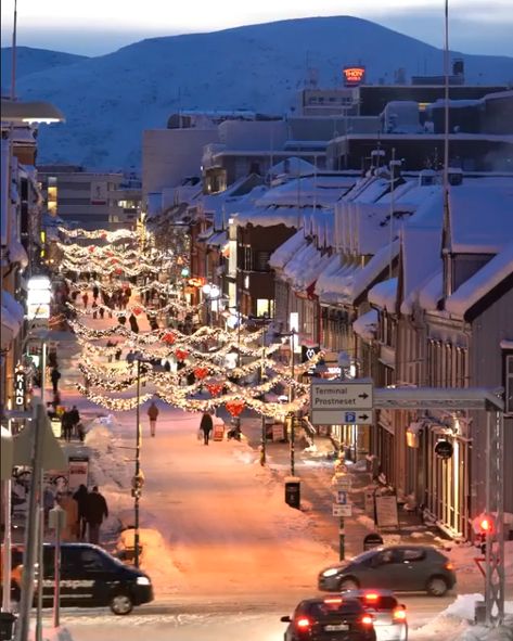 Christmas in Norway Christmas In Norway Aesthetic, Norway Christmas Aesthetic, Norway At Christmas, Christmas In Scandinavia, Night Esthetics, Christmas Town Aesthetic, Christmas Ireland, Christmas Window Display Retail, Christmas In Norway