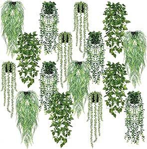 Wisteria Interior Decor, Hanging Faux Plants Indoor, Plants Above Headboard, Bedroom Hanging Plants, Green House Decor, Outdoor Shelf, Hanging Eucalyptus, Fake Potted Plants, Pots For Indoor Plants