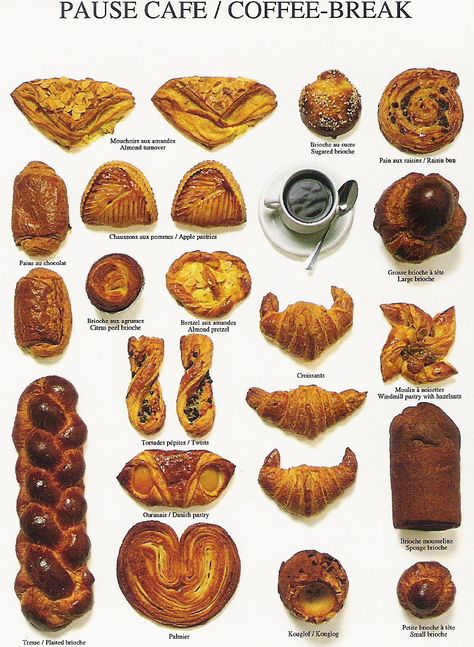 BREAKFAST ~ LE PETIT DEJEUNER~ Coffee and a sweet breakfast pastry. Types Of Pastries, Types Of Breakfast, Breads And Pastries, Breakfast Pastry, French Patisserie, Breakfast Pastries, French Pastries, Pastry Recipes, Sweet Breakfast