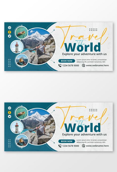 Travel Agency Banner Design, Graphic Banner Design, Travel Banner Design Ideas, Event Banner Design Inspiration, Facebook Cover Design Ideas, Background Business Design, Travel Banner Design, Cover Facebook Design, Travel Facebook Cover