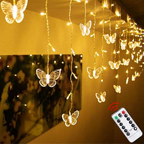 Butterfly Hanging Decorations, Butterfly String Lights, Fairy Room, Twinkle String Lights, Led Curtain Lights, Led Fairy String Lights, Led Curtain, Butterfly Lighting, Curtain String Lights