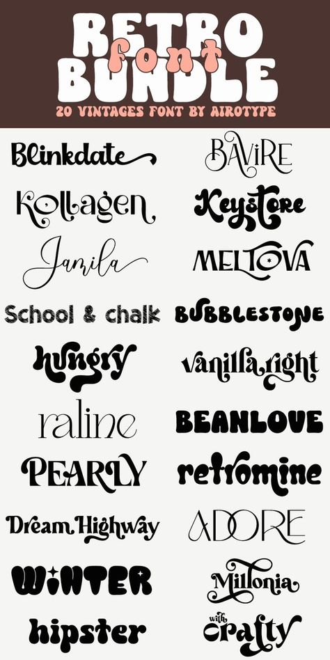 Vintage Fonts Alphabet Retro, Cute Bubble Font, Retro Canva Fonts, Fonts For Posters, Retro Font Alphabet, Type Of Fonts, Bubbly Fonts, Illustrator Fonts, Thick Fonts