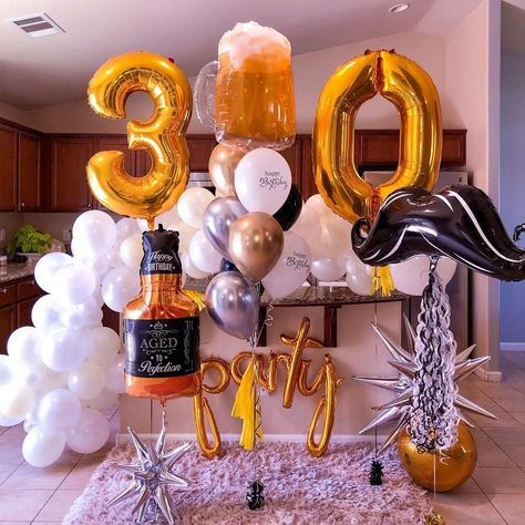 Guys Bday Decorations, Party Decor Ideas For Adults, Men’s 30th Birthday Theme, 30th Birthday Party For Him, Birthday Party 30, Party Themes For Adults, Mens Birthday Party Decorations, 28 Birthday, Husband 30th Birthday