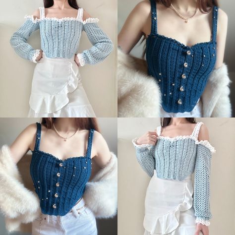 MIRANA CORSET TOP CROCHET PATTERN - crochet by nicole's Ko-fi Shop - Ko-fi ❤️ Where creators get support from fans through donations, memberships, shop sales and more! The original 'Buy Me a Coffee' Page. Crochet Corset With Sleeves, Knit Corset Top Pattern, Crochet Bone Corset Pattern, Crochet Top Vintage, Crochet Cottagecore Top, 90s Crochet Fashion, Corset Crochet Patterns Free, Cute Crochet Tops Free Pattern, Free Crochet Patterns Tops