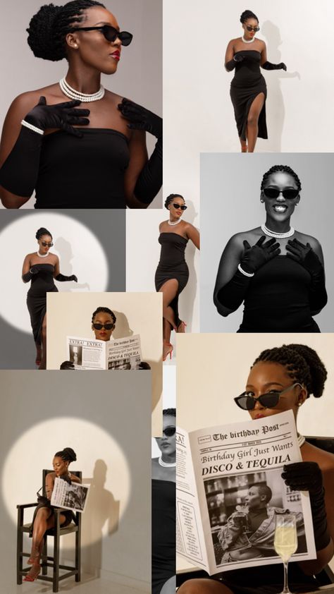 30th Birthday Photoshoot Themes, Classy Black Dress Photoshoot, 20 Year Old Birthday Photoshoot Ideas, Classy Black Women Photoshoot, 32 Birthday Theme, Classy Birthday Photoshoot Ideas Studio, Classy Birthday Theme, Roaring 20s Photoshoot Black Women, Classic Photoshoot Ideas