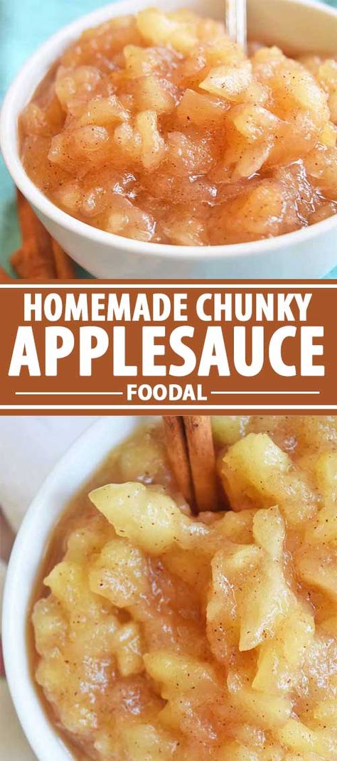 What side are you on: chunky or smooth? When it comes to applesauce, we like it chunky! Warm and fragrant, this homemade applesauce recipe features delicately mashed apples that will fill your home with the wonderful aroma of cinnamon and cloves. Learn how to make the recipe now. #applesauce #applerecipes #foodal Homemade Chunky Applesauce, Chunky Applesauce Recipe, Chunky Applesauce, Homemade Applesauce Recipes, Simple Sides, Applesauce Recipe, Apple Sauce Recipes, Homemade Applesauce, Canning Recipes