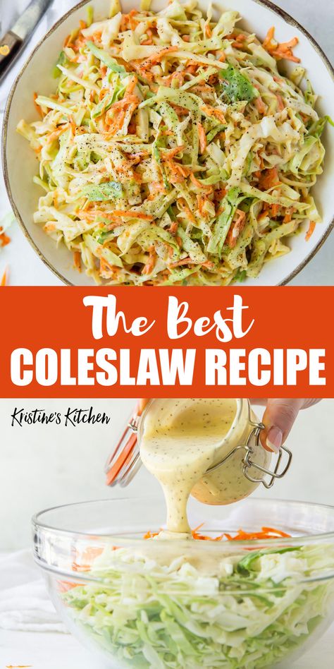 Easy Coleslaw Recipe with the best creamy homemade coleslaw dressing! It's so quick to make from scratch or with store bought coleslaw mix. Serve it as a topping for pulled pork or enjoy as a side dish! Coleslaw Recipe For Bbq Chicken, Coleslaw Recipe For Chicken Sandwich, Coleslaw For Chicken Sandwich, Summer Coleslaw Recipe, Coslaw Recipes, Slaw For Pulled Pork, Chicken And Coleslaw, Homemade Coleslaw Recipe, Easy Coleslaw Recipe