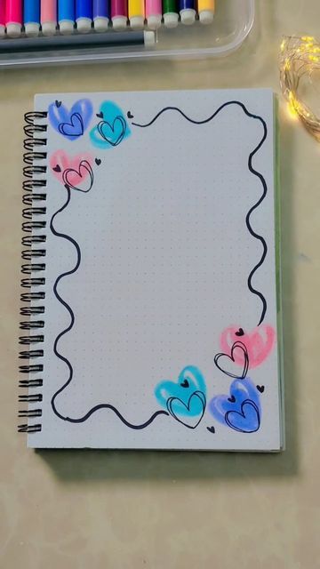 Decorations For Notebooks Ideas, Cute Drawings For Notebooks, Notebook Designs Ideas, Journal Page Border Ideas, Writing Decoration Ideas, Front Page Design For Notebook, Notebook Decoration Ideas Pages, Simple Design For Project, Easy Border Ideas