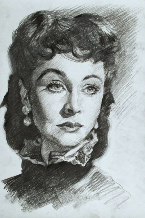 Draw Caricatures, Vivian Leigh, Caricature Portrait, Head Shoulders, 얼굴 그리기, Academic Art, Vivien Leigh, Charcoal Art, Cartoon Portrait