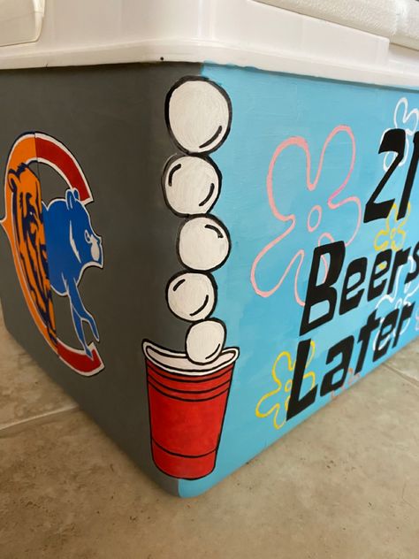 Acrylic paint, cooler, beer pong Ato Cooler, Mountain Weekend Cooler, Painted Fraternity Coolers, Nola Cooler, Beer Pong Cups, Beer Pong Table Diy, Diy Beer Pong, Diy Beer Pong Table, Formal Coolers