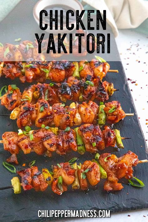 Yakitori is a classic Japanese recipe of bite-sized pieces of marinated chicken grilled on skewers, easy to make and great as an appetizer or main course. Chicken Yakitori Recipe, Asian Marinade For Chicken, Yakitori Recipe, Yakitori Chicken, Healthy Chinese Recipes, Chili Pepper Recipes, Asian Appetizers, Kebab Skewers, Chicken Skewer Recipe