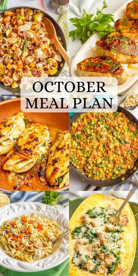 October Meal Plan, Resep Makanan Beku, Menu Sans Gluten, Meal Planning Menus, Healthy Family Dinners, Monthly Meal Planning, Family Meal Planning, Fall Dinner Recipes, Dinner Plan