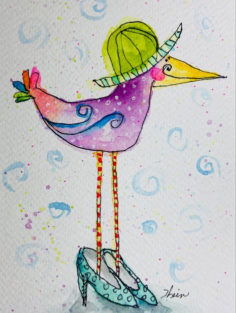 Cute Simple Watercolor Doodles, Whimsical Greeting Cards, Whimsical People Art, Watercolor Whimsical Birds, Whimsical Birds Watercolor, Easy Watercolour Doodles, Watercolor Doodles Abstract, Watercolor Birthday Cards For Kids, Whimsical Watercolor Animals