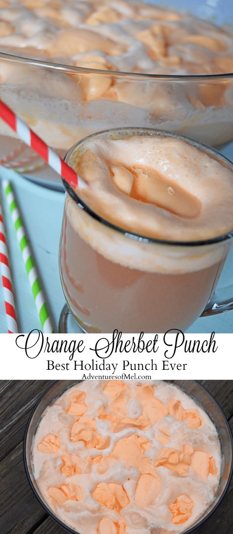 Inspired by Grandma’s yearly tradition at Christmas time, orange sherbet punch is super easy to make and the best holiday punch ever. It’s the one party drink that will have your guests asking for the recipe. Only 4 simple ingredients, and you’ve got a tasty holiday beverage! Best Holiday Punch, Orange Sherbet Punch, Sherbet Punch Recipes, Sherbet Punch, Christmas Candy Homemade, Luncheon Ideas, Drink Party, Holiday Baking Recipes, Christmas Dinner Menu