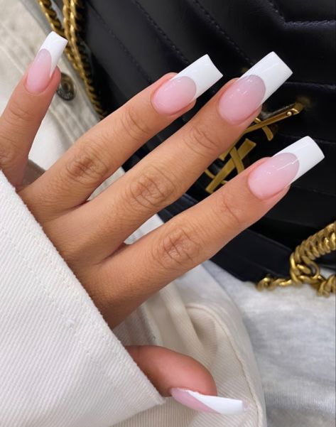 French Straight Nails, Chunky White French Tip Nails, Square Thick French Nails, Pretty Nails Classy French Tips, White Tip Square Nails, Thick White French Tip Nails, Summer French Tip Nails Square, Long French Tip Nails Square, French Tip Nails Square Long