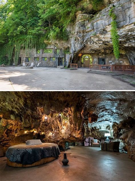 Beckham Creek Cave Lodge, Arkansas, United States Fantasyland Hotel, Fogo Island Inn, Treehouse Point, Unusual Hotels, Arkansas Travel, Cave Hotel, Museum Hotel, Crazy House, Luxury Camping