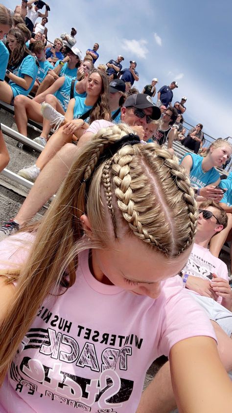 Hairstyles, braids, ponytails Fun Braiding Hairstyles, Tight Braided Hairstyles, Lax Hair, Race Day Hair, Football Hairstyles, Hockey Hair, Cute Sporty Hairstyles, Running Hairstyles, Soccer Hairstyles